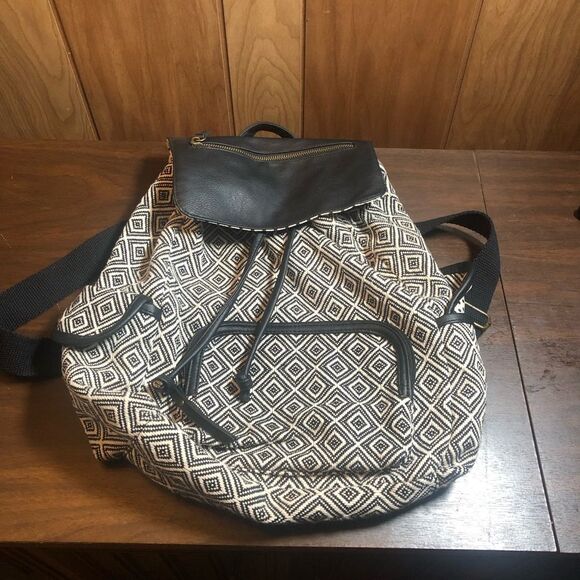 Madden Girl Blue and White Patterned Backpack - Picture 1 of 9